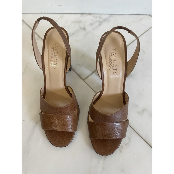 Talbots Women’s Size 7B Brown Leather Strappy Block Heel Sling Back EUC - Picture 3 of 7